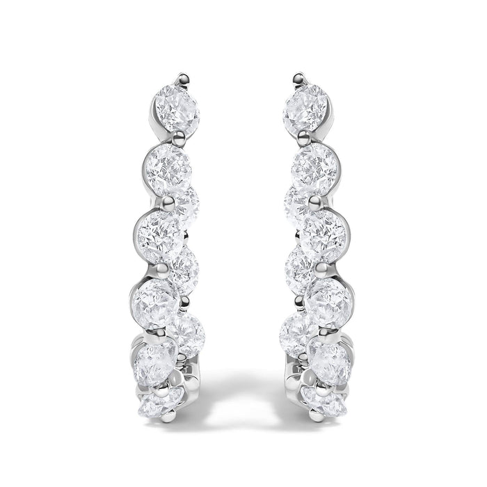 14K White Gold 3 3/4 Cttw Graduating Diamond Oval Hoop Earrings