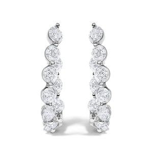 14K White Gold 3 3/4 Cttw Graduating Diamond Oval Hoop Earrings-1