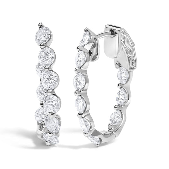 14K White Gold 3 3/4 Cttw Graduating Diamond Oval Hoop Earrings-0