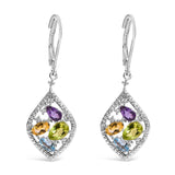 Sterling Silver Diamond Accent Multi Stone Rhombus Drop Earrings-0 thumbnail 1