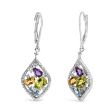Sterling Silver Diamond Accent Multi Stone Rhombus Drop Earrings-1 thumbnail 2