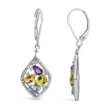 Sterling Silver Diamond Accent Multi Stone Rhombus Drop Earrings-3 thumbnail 4