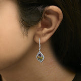 Sterling Silver Diamond Accent Multi Stone Rhombus Drop Earrings-2 thumbnail 3