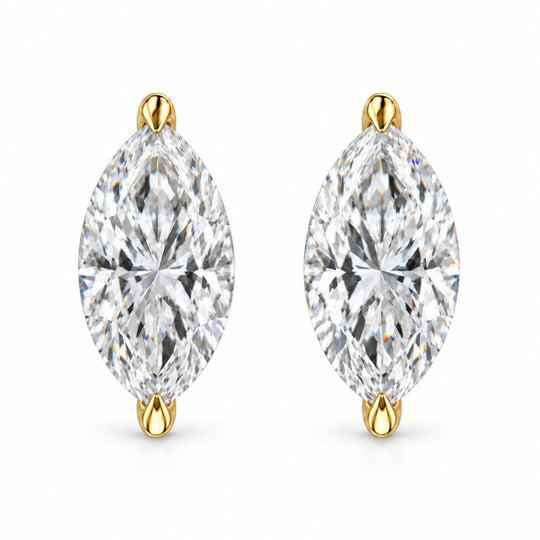 14K Gold Lab Grown Marquise Diamond Solitaire Stud Earrings-0