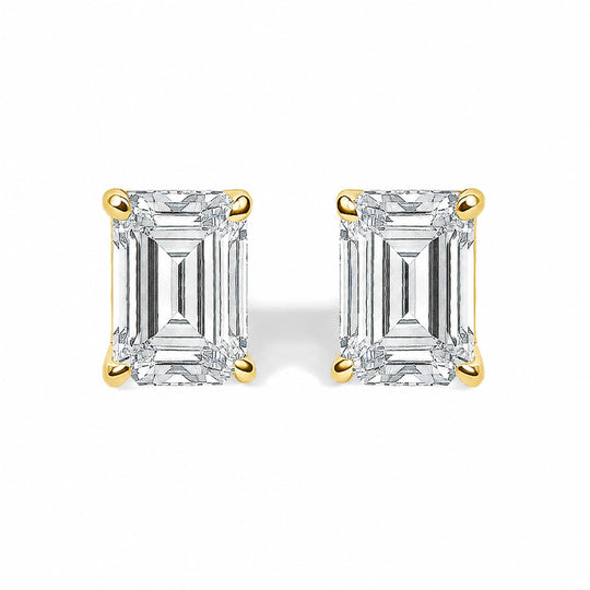 14K Gold Lab Grown Emerald Cut Diamond Solitaire Stud Earrings-0