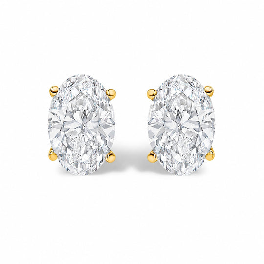 14K Gold Lab Grown Oval Solitaire Diamond Stud Earrings-0