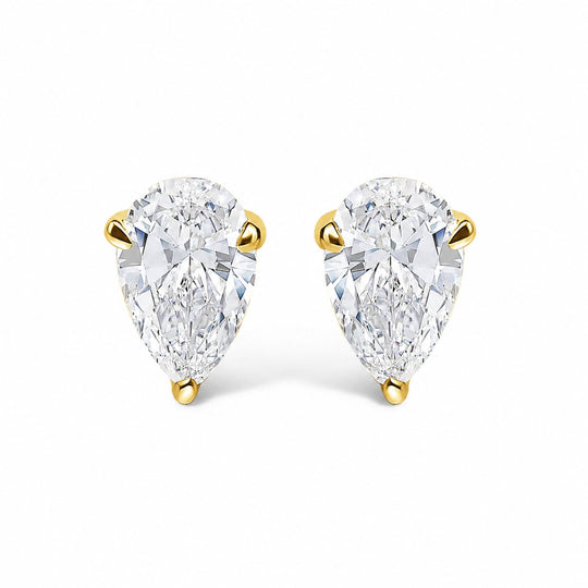 14K Gold Lab Grown Pear Shaped Solitaire Diamond Stud Earrings-0