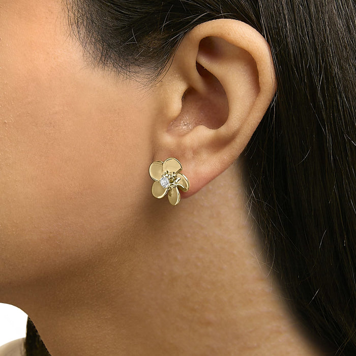10K Gold 1/3 Cttw Lab Grown Diamond Flower Petal Stud Earrings