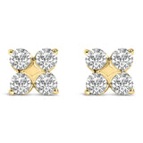 10K gold snowflake stud earrings with clustered round diamond stones thumbnail 1