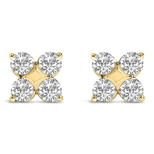 10K gold snowflake stud earrings with clustered round diamond stones