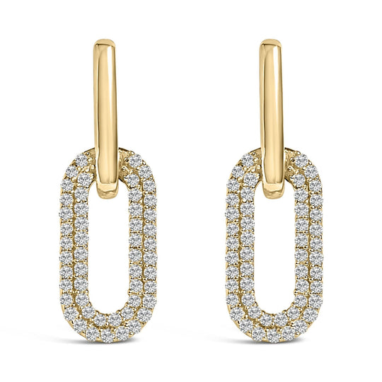 10K gold dangling paperclip drop earrings with lab grown diamond accents
