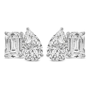 14K Gold 2.0 Cttw Emerald and Pear Toi et Moi Lab Grown Diamond Stud Earrings-1