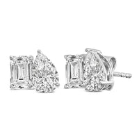 14K Gold 2.0 Cttw Emerald and Pear Toi et Moi Lab Grown Diamond Stud Earrings
