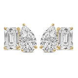 14K Gold 2.0 Cttw Emerald and Pear Toi et Moi Lab Grown Diamond Stud Earrings-0 thumbnail 1