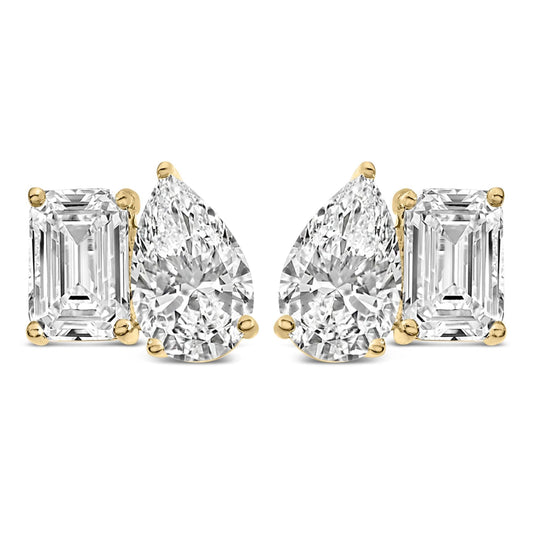 14K Gold 2.0 Cttw Emerald and Pear Toi et Moi Lab Grown Diamond Stud Earrings-0