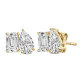 14K Gold 2.0 Cttw Emerald and Pear Toi et Moi Lab Grown Diamond Stud Earrings-2 thumbnail 3