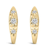 10K gold huggie hoop earrings with three round diamond stones in a row thumbnail 1