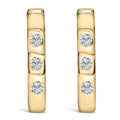 10K gold huggie hoop earrings with 3 oval diamond stones