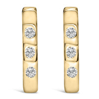10K Gold 1/10 Cttw Three Stone Lab Grown Diamond Oval Huggies Hoop Earrings
