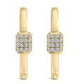 10K gold huggie hoop earrings with 2 heart diamond stones