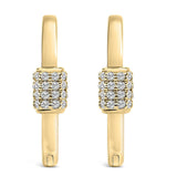 10K gold huggie hoop earrings with 2 heart diamond stones thumbnail 1