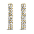 10K yellow gold huggie hoop earrings with double row lab grown diamond stones