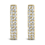 10K yellow gold huggie hoop earrings with double row lab grown diamond stones thumbnail 1