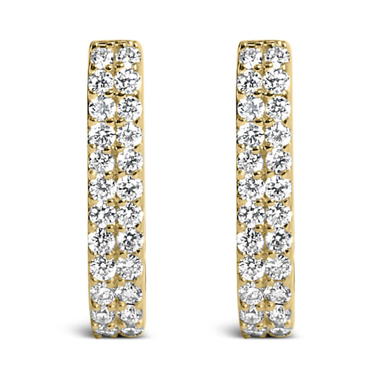 10K yellow gold huggie hoop earrings with double row lab grown diamond stones