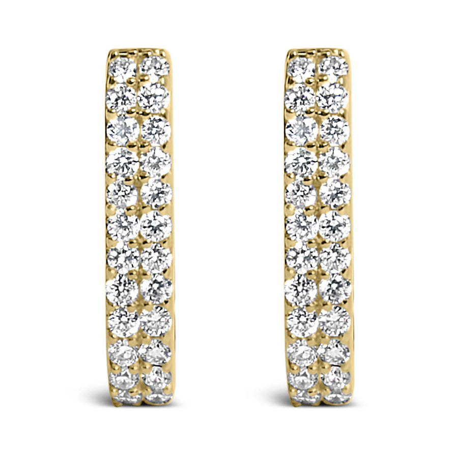 10K Yellow Gold 1/4 Cttw Lab Grown Diamond Double Row Huggie Hoop Earrings