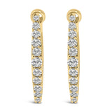 10K gold huggie hoop earrings with heart shaped lab grown diamond stones thumbnail 1