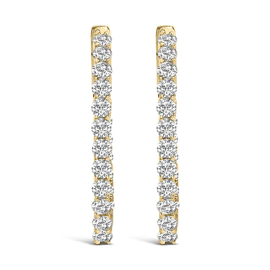 14K gold hoop earrings with oval lab grown diamond stones