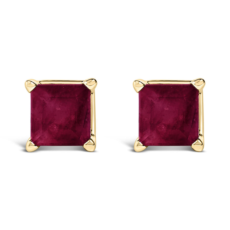 14K Gold 5x5MM Princess Cut Gemstone Solitaire Stud Earrings