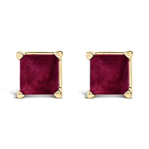 14K Gold 5x5MM Princess Cut Gemstone Solitaire Stud Earrings-1