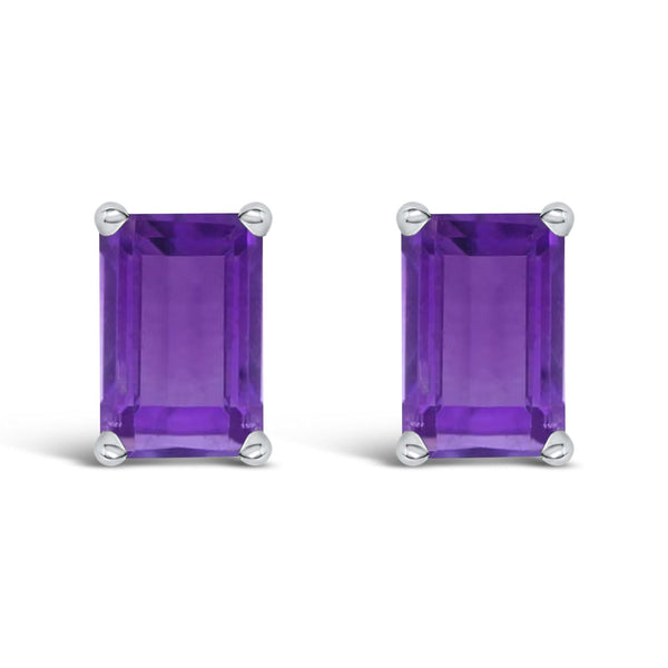 14K Gold 6x4MM Emerald Shaped Gemstone Solitaire Stud Earrings