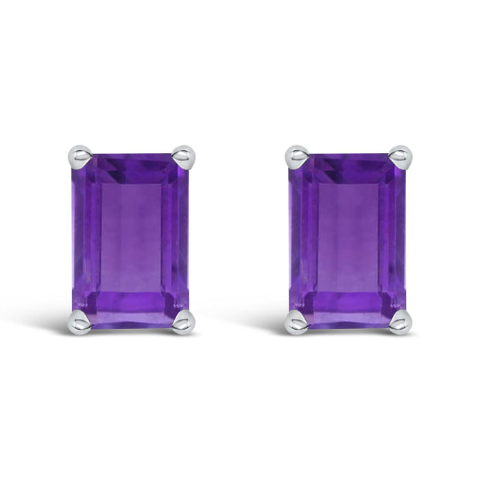14K Gold 6x4MM Emerald Shaped Gemstone Solitaire Stud Earrings
