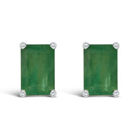 14K Gold 6x4MM Emerald Shaped Gemstone Solitaire Stud Earrings
