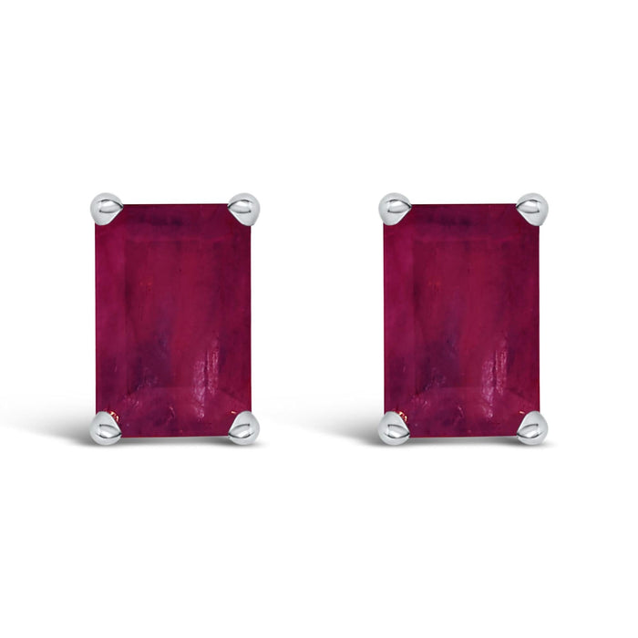 14K Gold 6x4MM Emerald Shaped Gemstone Solitaire Stud Earrings