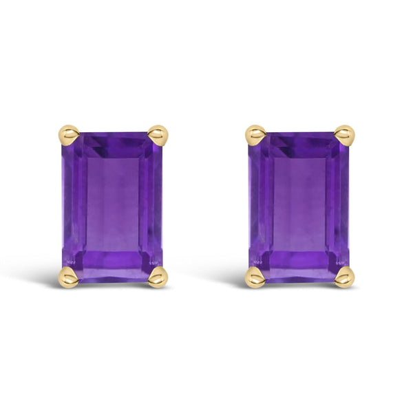 14K Gold 6x4MM Emerald Shaped Gemstone Solitaire Stud Earrings