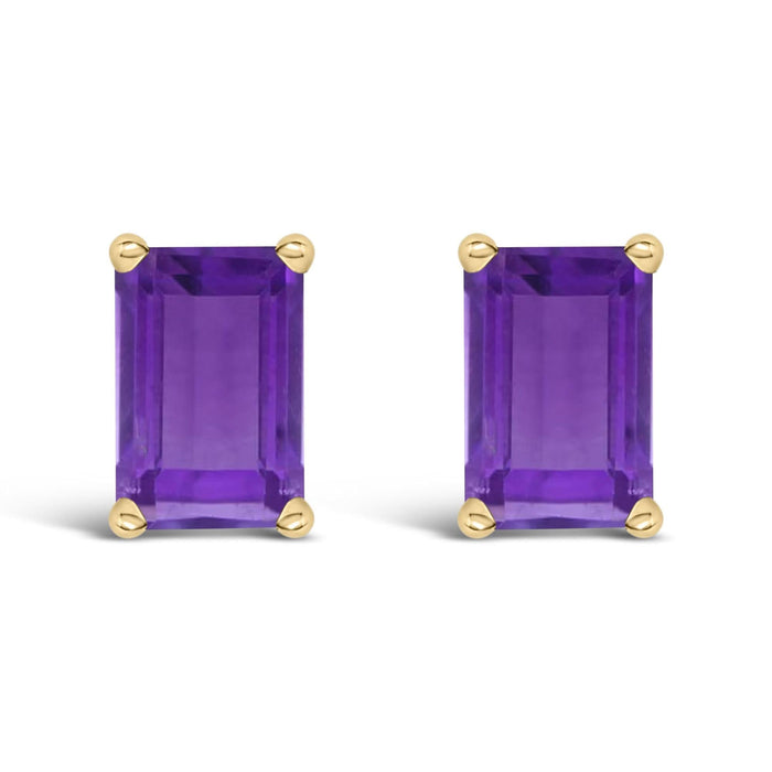14K Gold 6x4MM Emerald Shaped Gemstone Solitaire Stud Earrings