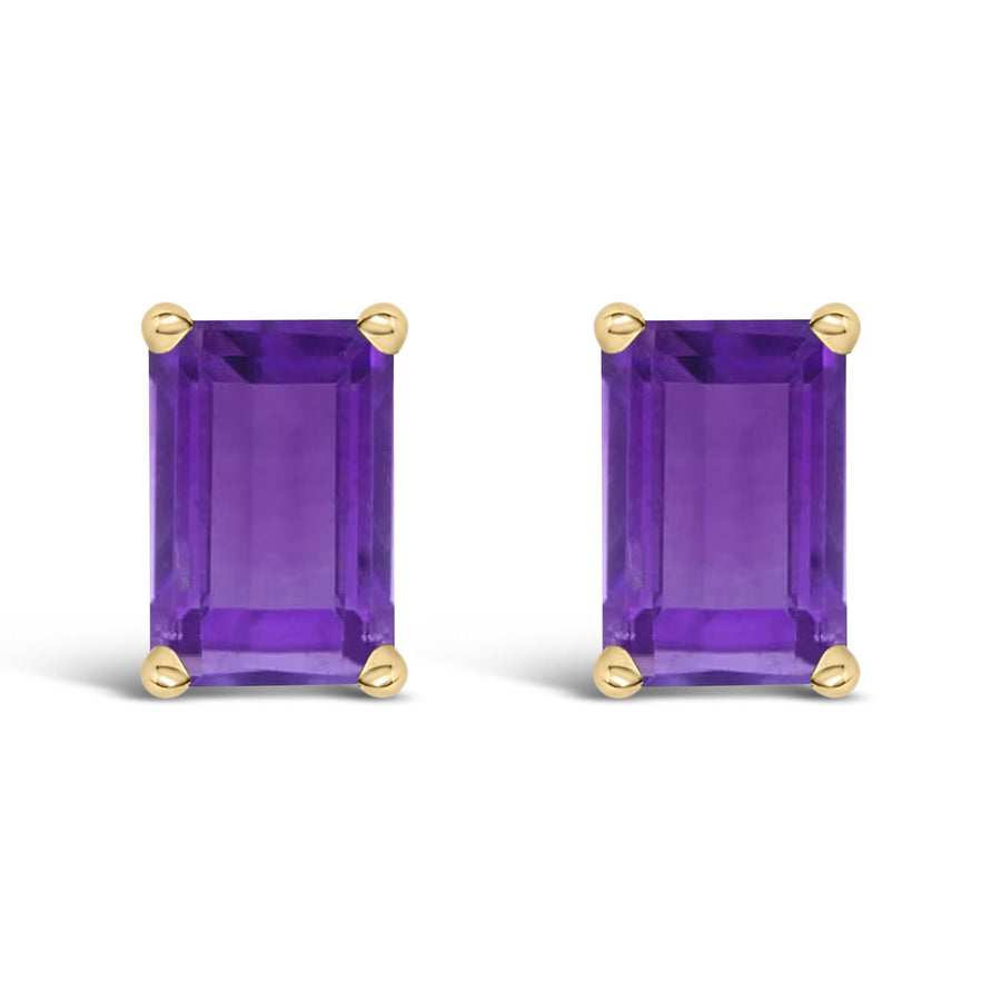 14K Gold 6x4MM Emerald Shaped Gemstone Solitaire Stud Earrings