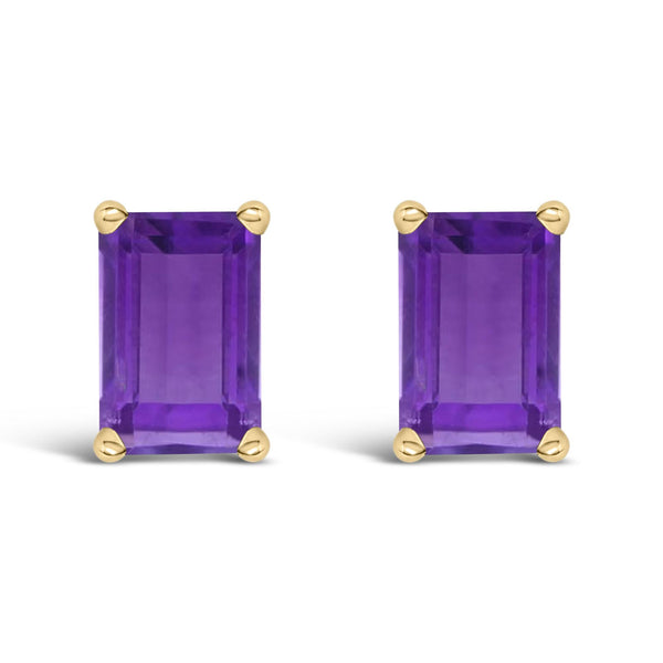 14K Gold 6x4MM Emerald Shaped Gemstone Solitaire Stud Earrings