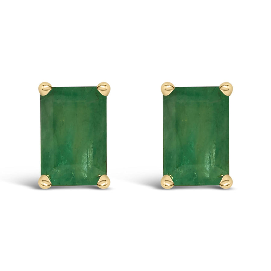 14K Gold 6x4MM Emerald Shaped Gemstone Solitaire Stud Earrings