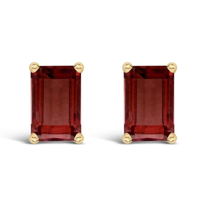 14K Gold 6x4MM Emerald Shaped Gemstone Solitaire Stud Earrings