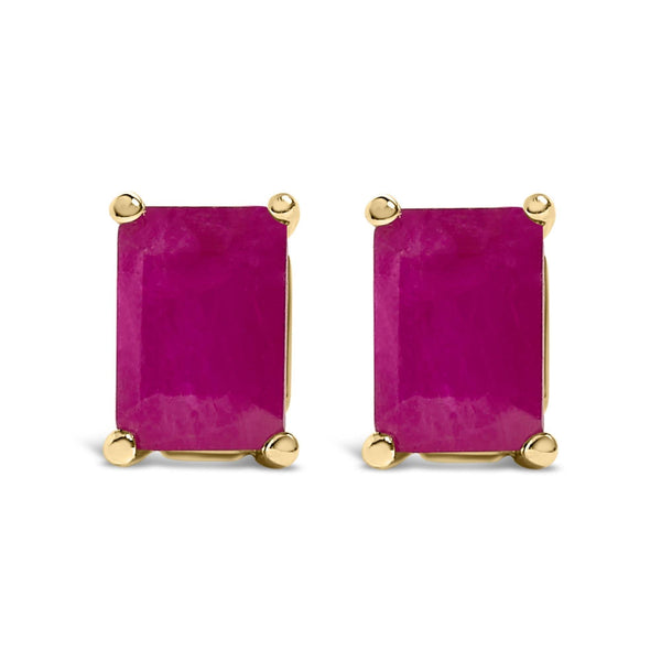14K Gold 6x4MM Emerald Shaped Gemstone Solitaire Stud Earrings