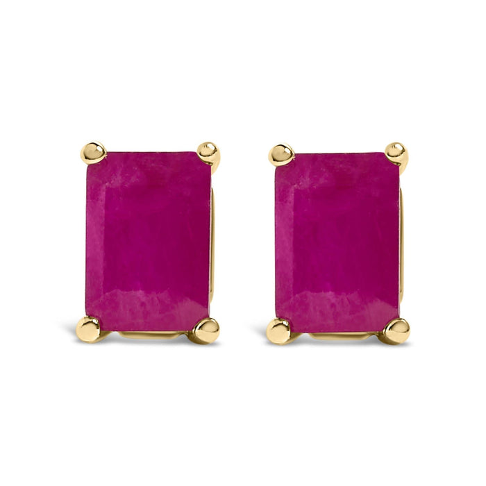 14K Gold 6x4MM Emerald Shaped Gemstone Solitaire Stud Earrings