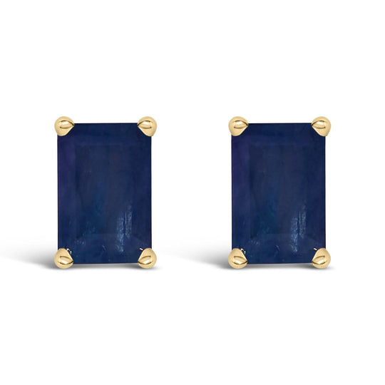14K Gold 6x4MM Emerald Shaped Gemstone Solitaire Stud Earrings-0