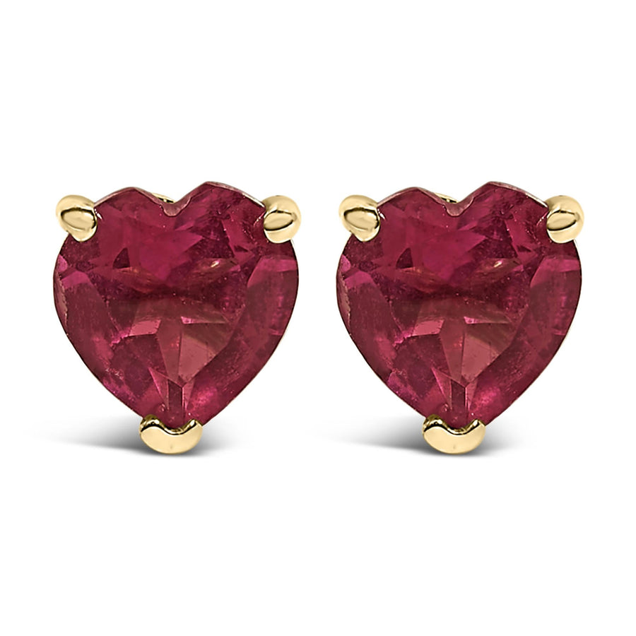 14K Gold 5MM Heart Cut Gemstone Solitaire Stud Earrings