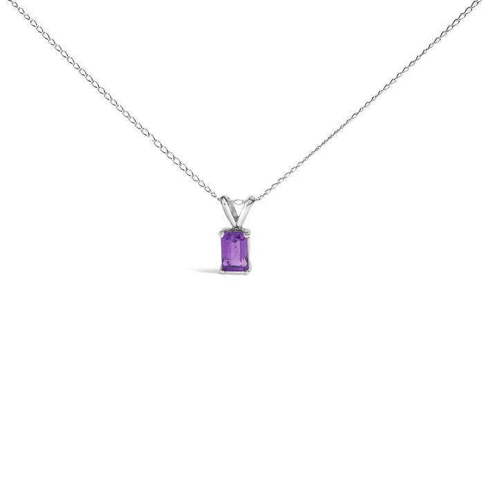 14K Gold 6x4MM Emerald Cut Gemstone Solitaire Pendant Necklace