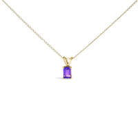 14K Gold 6x4MM Emerald Cut Gemstone Solitaire Pendant Necklace