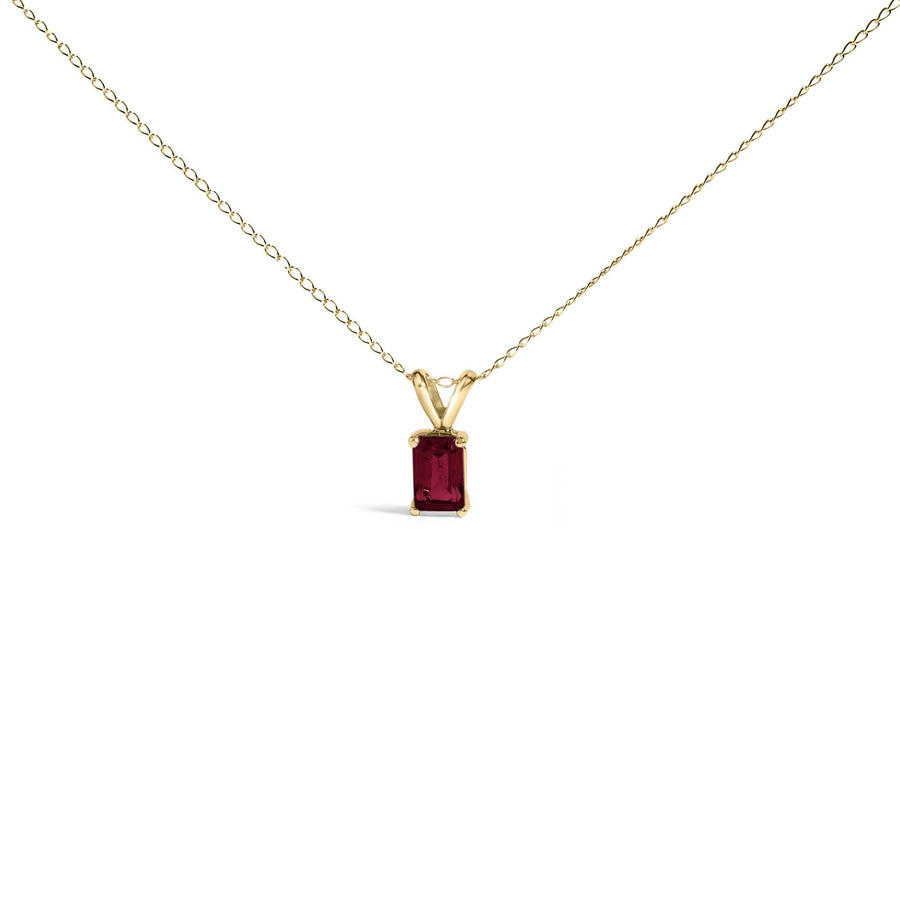 14K Gold 6x4MM Emerald Cut Gemstone Solitaire Pendant Necklace